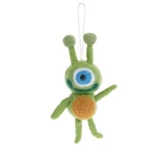 Green One Eye Eyed Monster Ornament Christmas Horned Creature Wool New CUTE